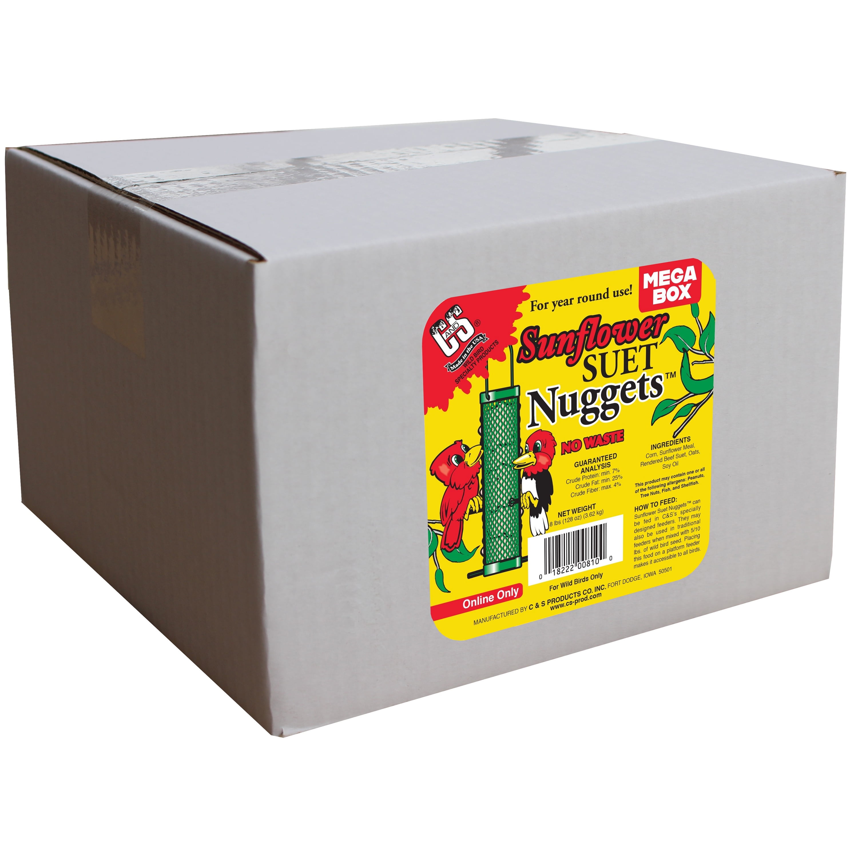 C&S Sunflower Nomelt Dough Suet Nuggets, 8 lb, Wild Bird Food