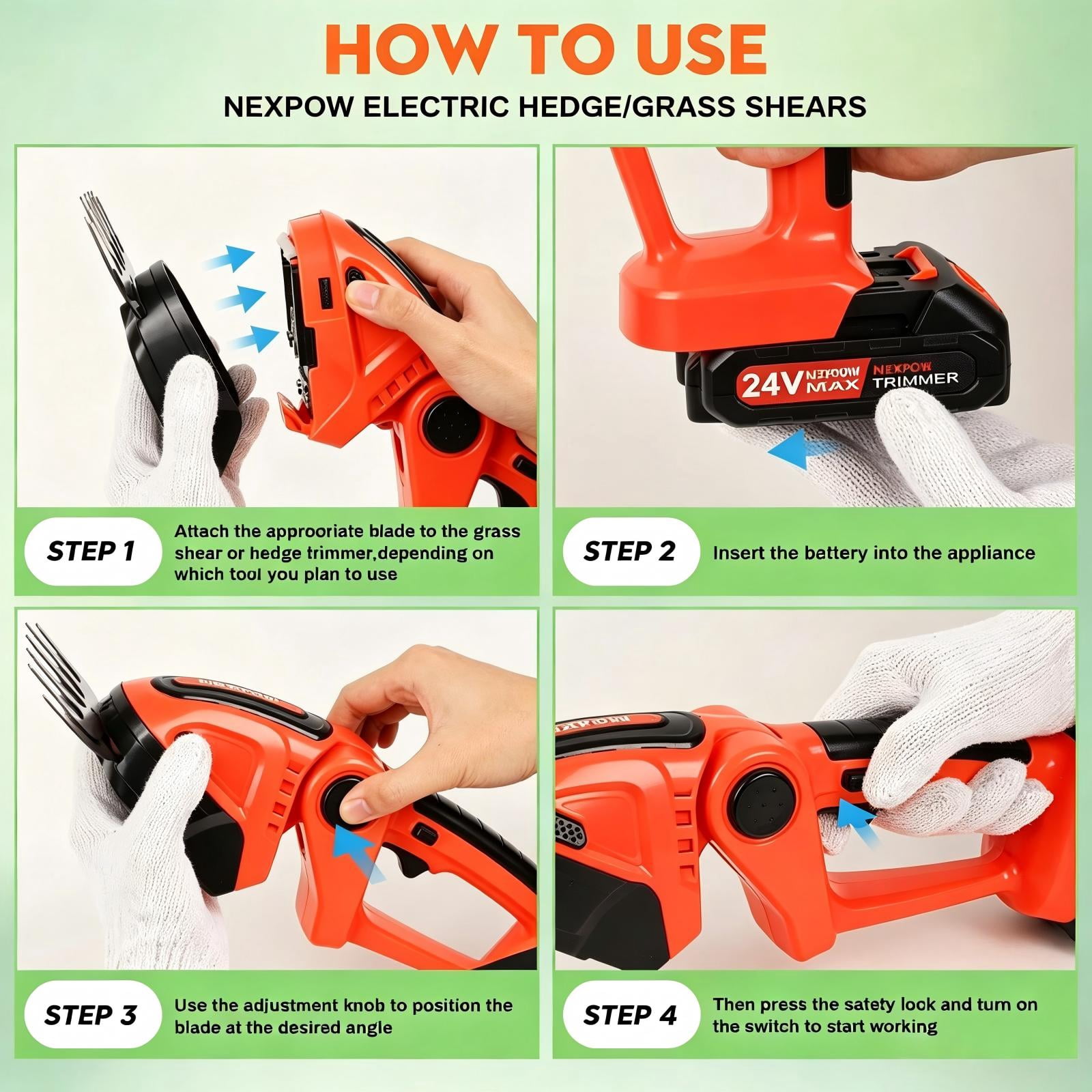 SUSUZI Cordless 2-in-1 Hedge Trimmer & Grass Shears – 24V 1500mAh Dual Batteries, SK5 Alloy Steel Blades, 3-Angle Adjustable Head for Garden Lawn Shrub Maintenance
