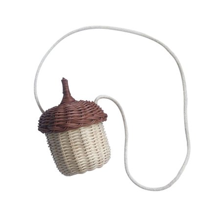 1pc Rattan Woven Mini Acorn Shape Cross Body Hanging Basket (Light Brown Beige)