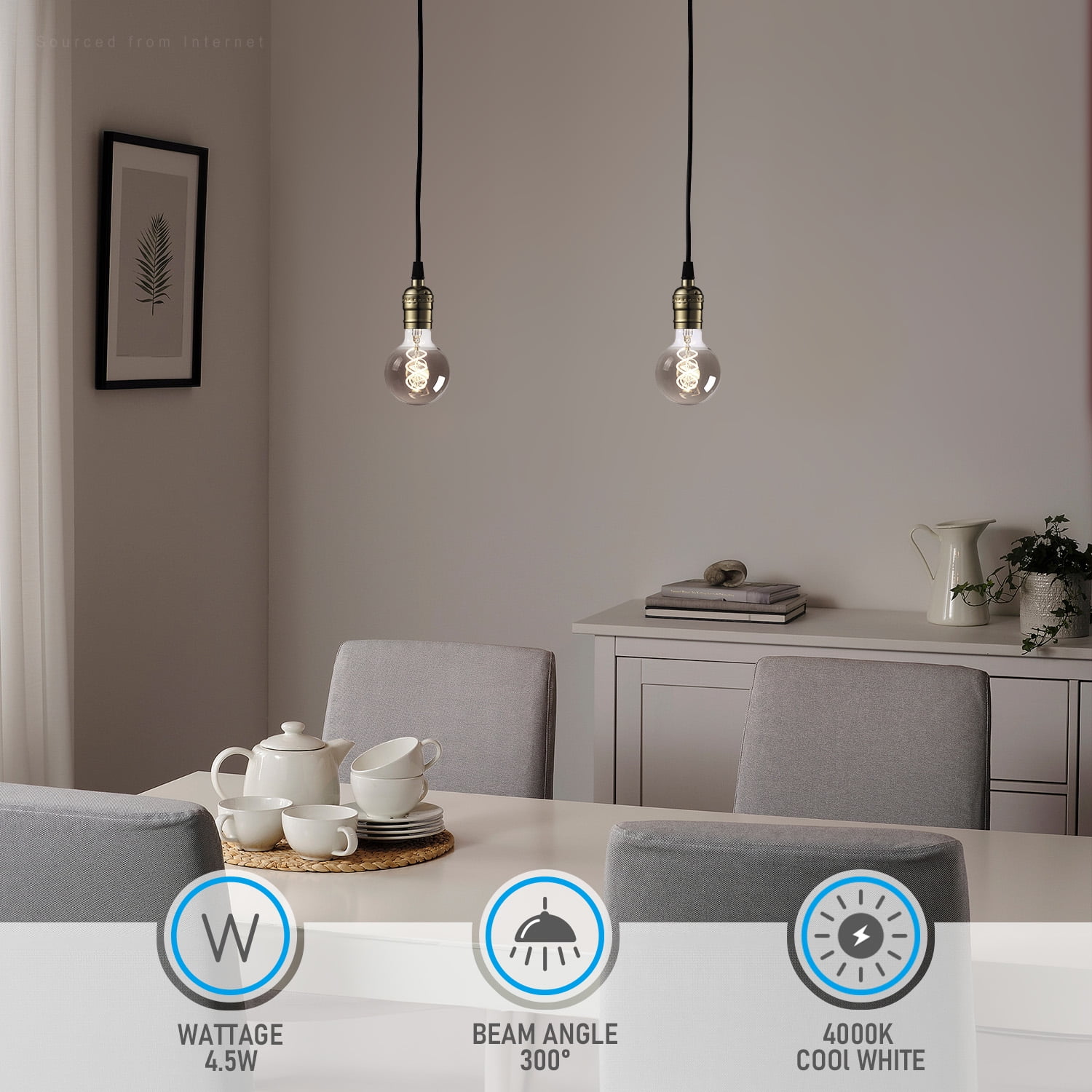 3 Pack G25 LED Globe Light Bulbs, Smoke Gray Glass, Dimmable, E26 Base Vintage Edison Bulb, 4000K Cool White