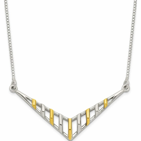 Sterling Silver Gold-Tone V-Shaped Bar Necklace Made In India -Jewelry By Sweet Pea