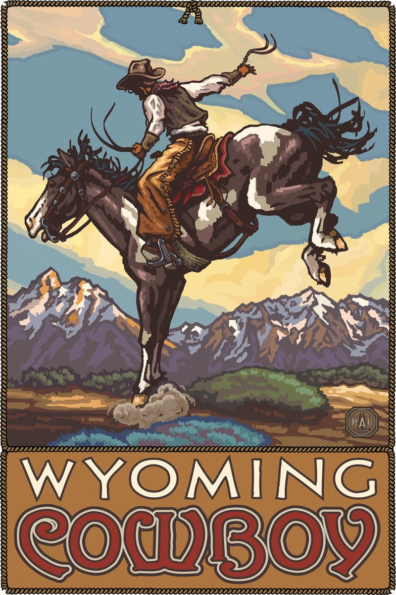 Wyoming Bucking Horse Cowboy Metal Art Print by Paul A. Lanquist (24