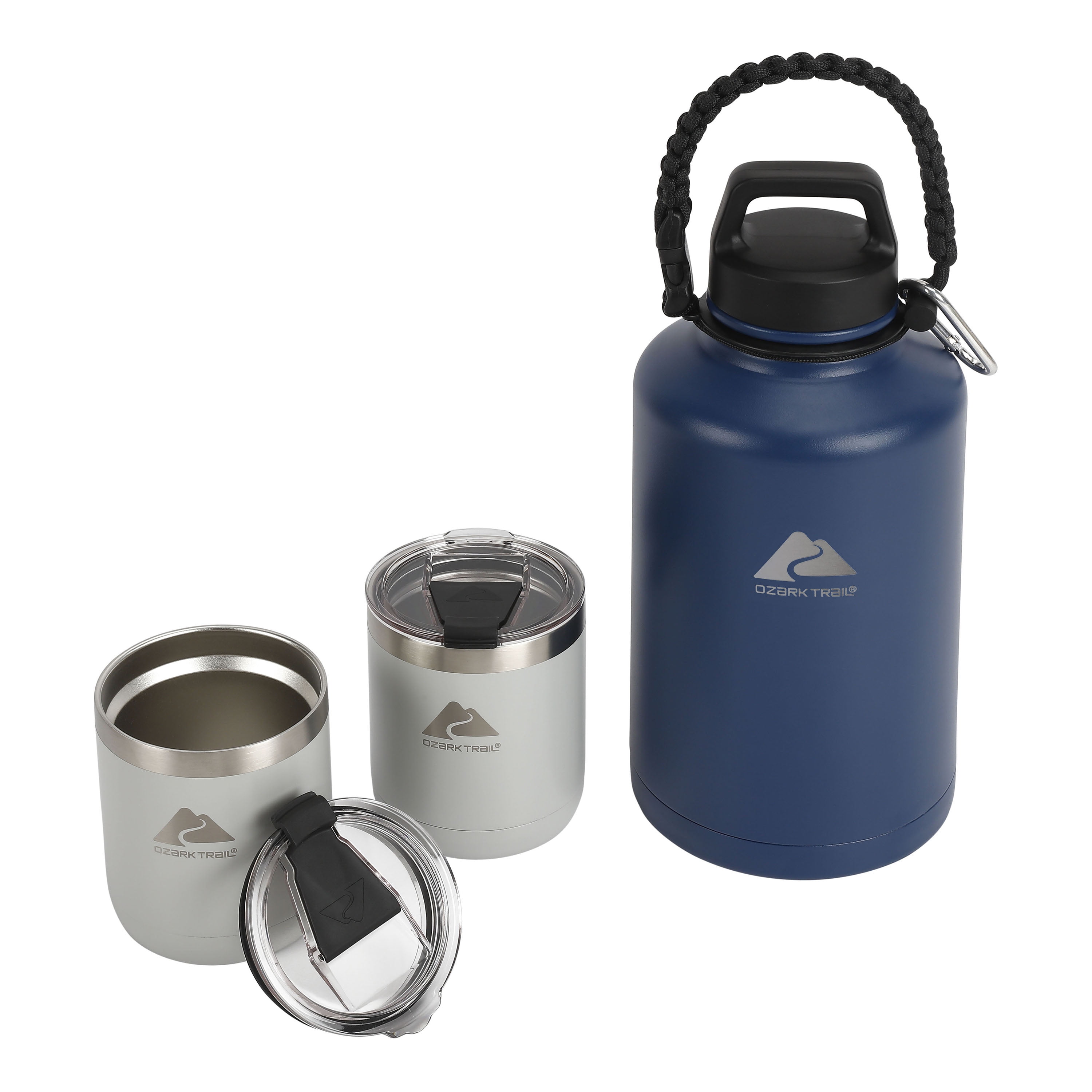 Ozark Trail 3 Piece Stainless Steel Vacuum Bottle Tumbler Combo, Navy/ Silver