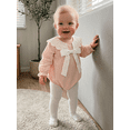 thumbnail image 4 of RUINIXCW Baby Girls Fall Romper Vertical Stripe Doll Collar Long Sleeve Bodysuits, 4 of 8