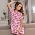 thumbnail image 3 of Hirioo pink argyle for Women’s Nightdress Comfortable Short Sleeve Nightwear Casual Sleep Dress, 3 of 6