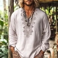 thumbnail image 2 of Men's Bohemian Style Printed Top Linen Long Sleeved V Neck Pullover Shirt Comfort Casual Summer Beach T Shirts Soft Loose Tops 2026, 2 of 4