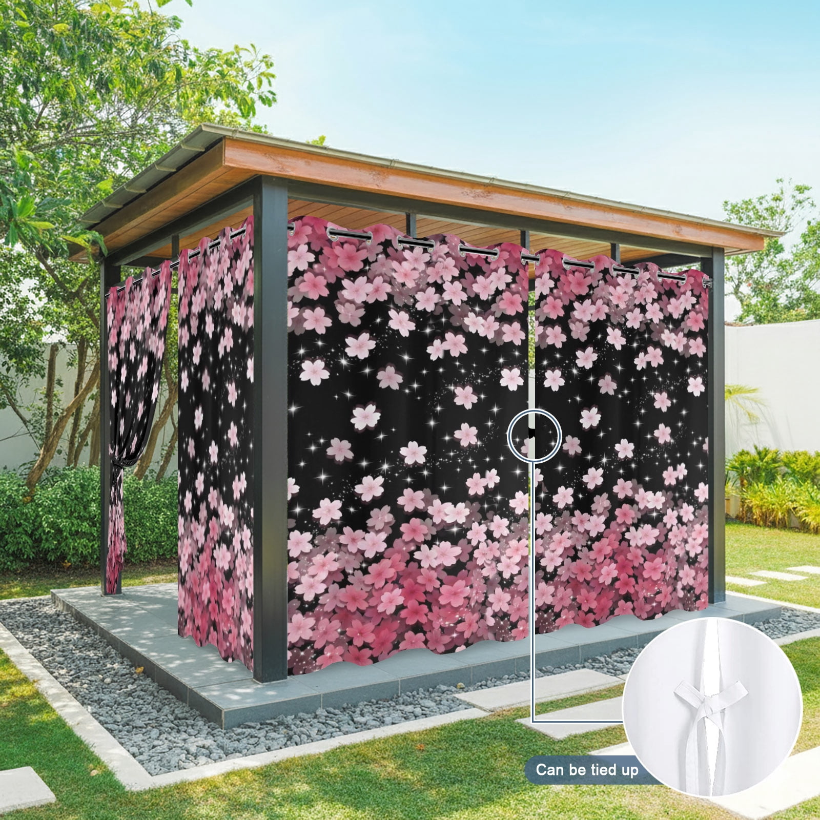 Cherry Blossom Outdoor Curtains for Patio, Pink Gradient Floral Botanical Sunshade Privacy Drapes Grommet Waterproof Outside Curtains for Porch/Cabana/Balcony 54"x 108", 1 Panel