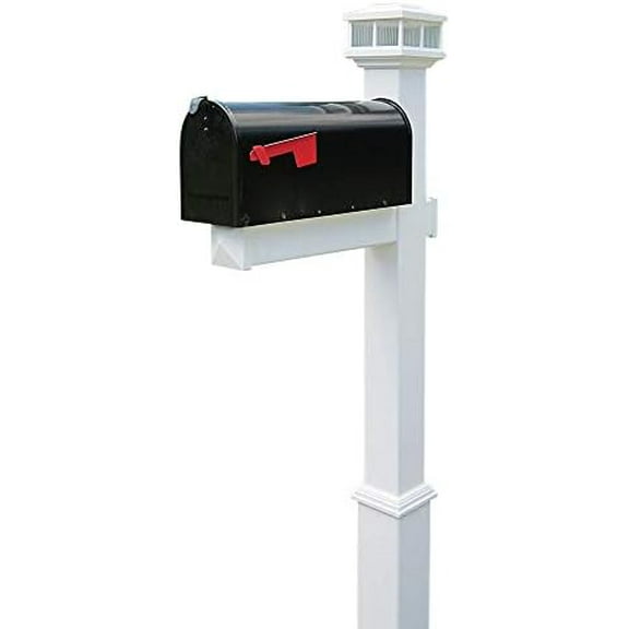 The Cambridge Solar Light Vinyl/PVC Mailbox Post - White (Includes Mailbox)