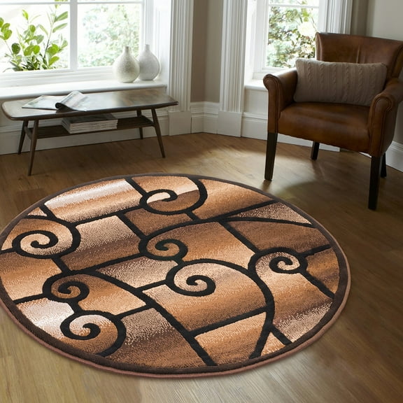 Allstar Black Round Abstract Modern Area Carpet Rug (4' 11" x 4' 11")