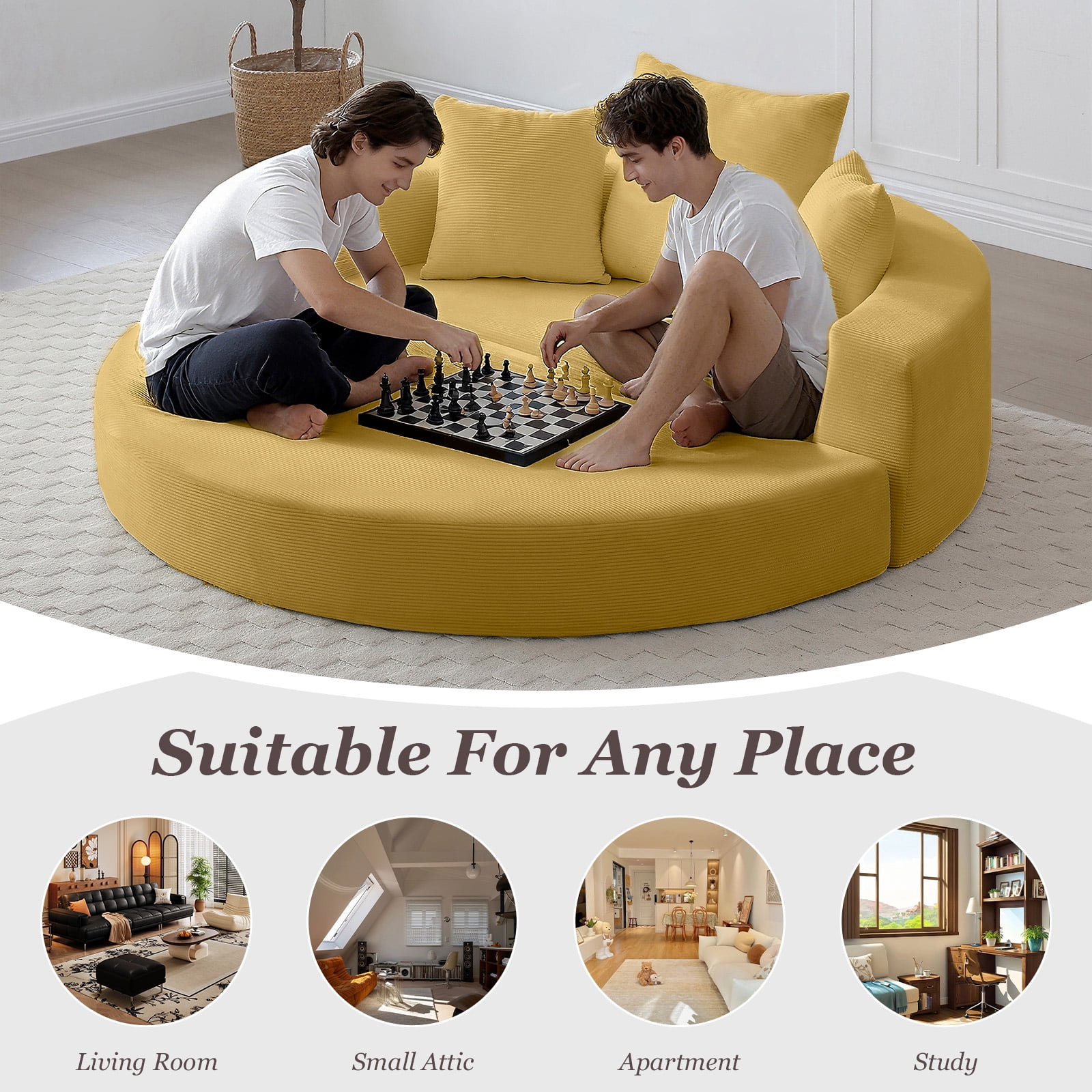 MOONMISS Convertible Sofa Couch Bed,Multi-Functional,Circular Bed,Adjustable Futon Sofa For Apartment Office Bedroom Living Room,Yellow