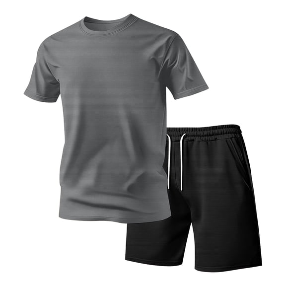 Zimjoy Men's 2 Pieces Athletic Set Breathable Mesh Short Sleeve T-Shirt & Shorts Lightweight Workout Gym Clothes for Running Dark Gray L