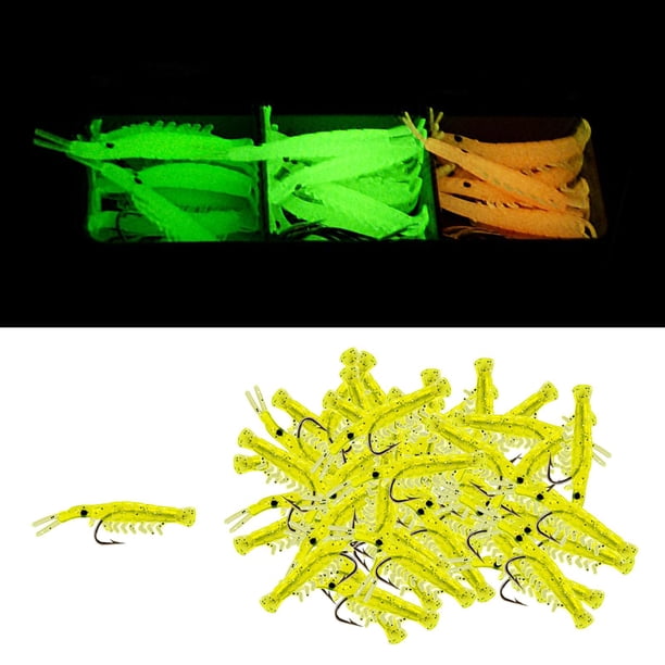 50 piezas de pesca de agua salada señuelo de camarones de silicona anzuelo Amarillo Sharpla señuelos de pesca
