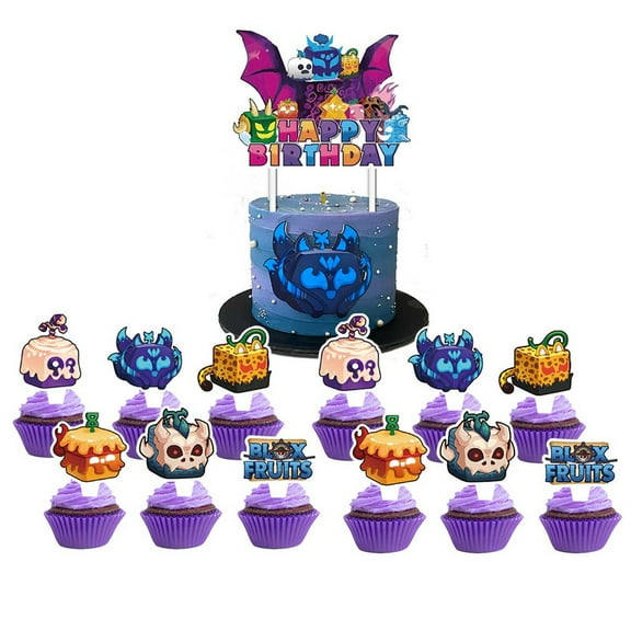 Blox Fruits Cake Topper Cupcake Set Party Supplies Decoration Birthday Decor Kit