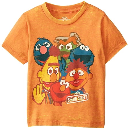 4t Tee - Sesame Street Little Boys' Line Crowd Burnout T-Shirt (4T)