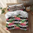 thumbnail image 2 of Pink Flamingo Full Size Comforter Set, Palm Leaf White Black Striped Animal Bedding for All Seasons, 4 Pcs Bed Set, 1Quiltcover (86"x86") ,1Sheet(80"x116"), 2Pillowcases (30"x20"), 2 of 12