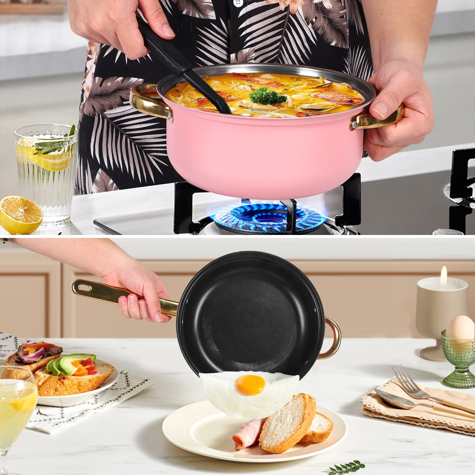 18 Piece Cookware Set, Kitchen Nonstick Pots and Pans Set with Glass Lid for Cooking, Induction & Dishwasher
