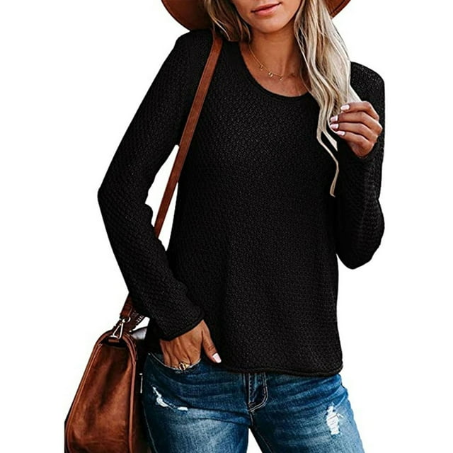 Qertyioot Pull-over Sweaters for Femmes, Pull à Col Rond à Manches Longues pour Femmes