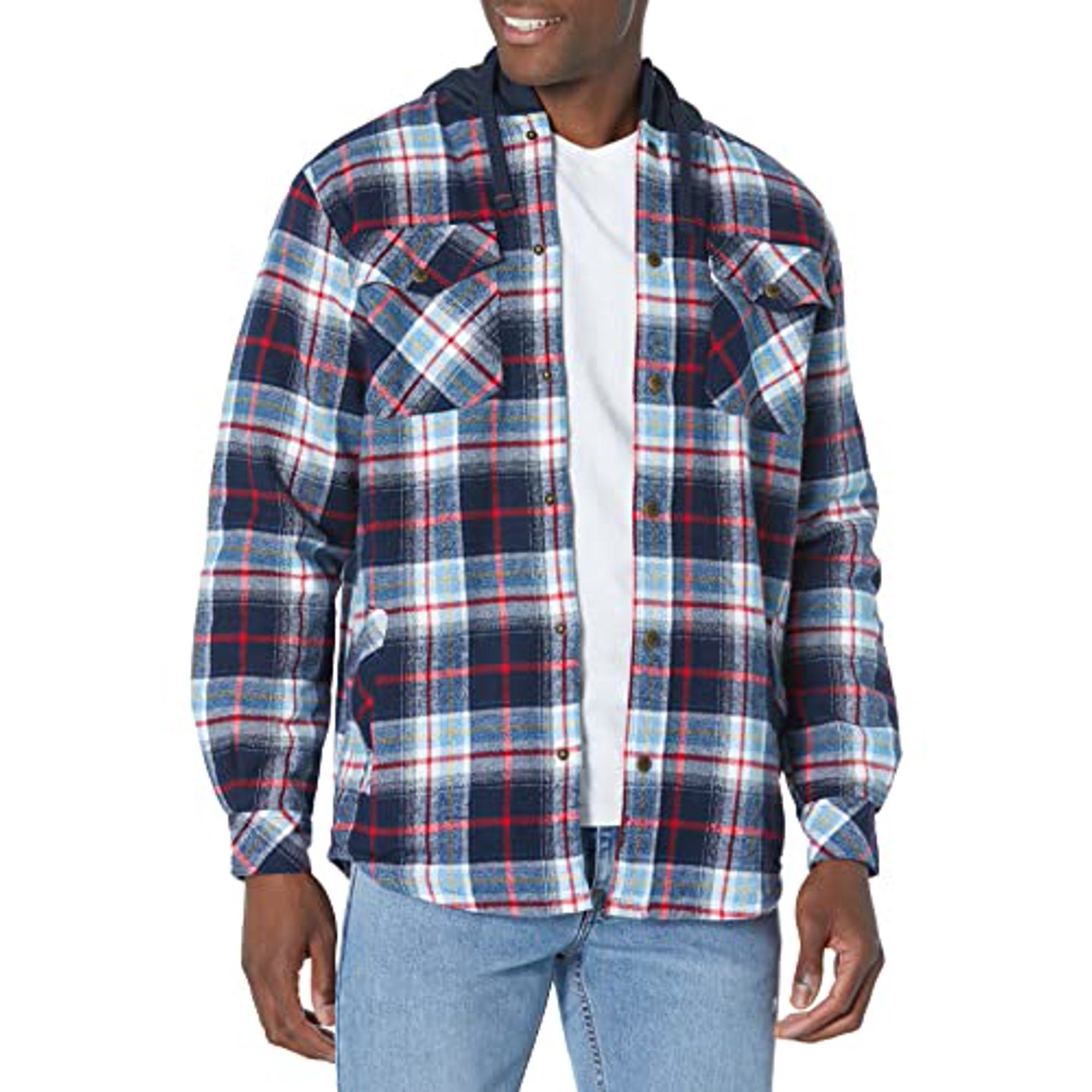 Legendary Whitetails Men s Size Camp Berber Lined Hooded Flannel Shirt Jacket Night River Plaid X Large Tall Walmart