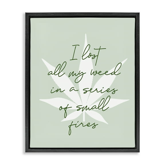 Stupell Industries Funny Weed Saying Novelty & Humor Painting Black Floater Framed Canvas Art Print Wall Art, 17 x 21