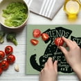 thumbnail image 3 of Inspirational Cutting Board, Cat and Dog Silhouettes with Friendship Themed Phrase and Stars Grungy Display, Decorative Tempered Glass Cutting and Serving Board, Large Size, Black Tan, by Ambesonne, 3 of 5