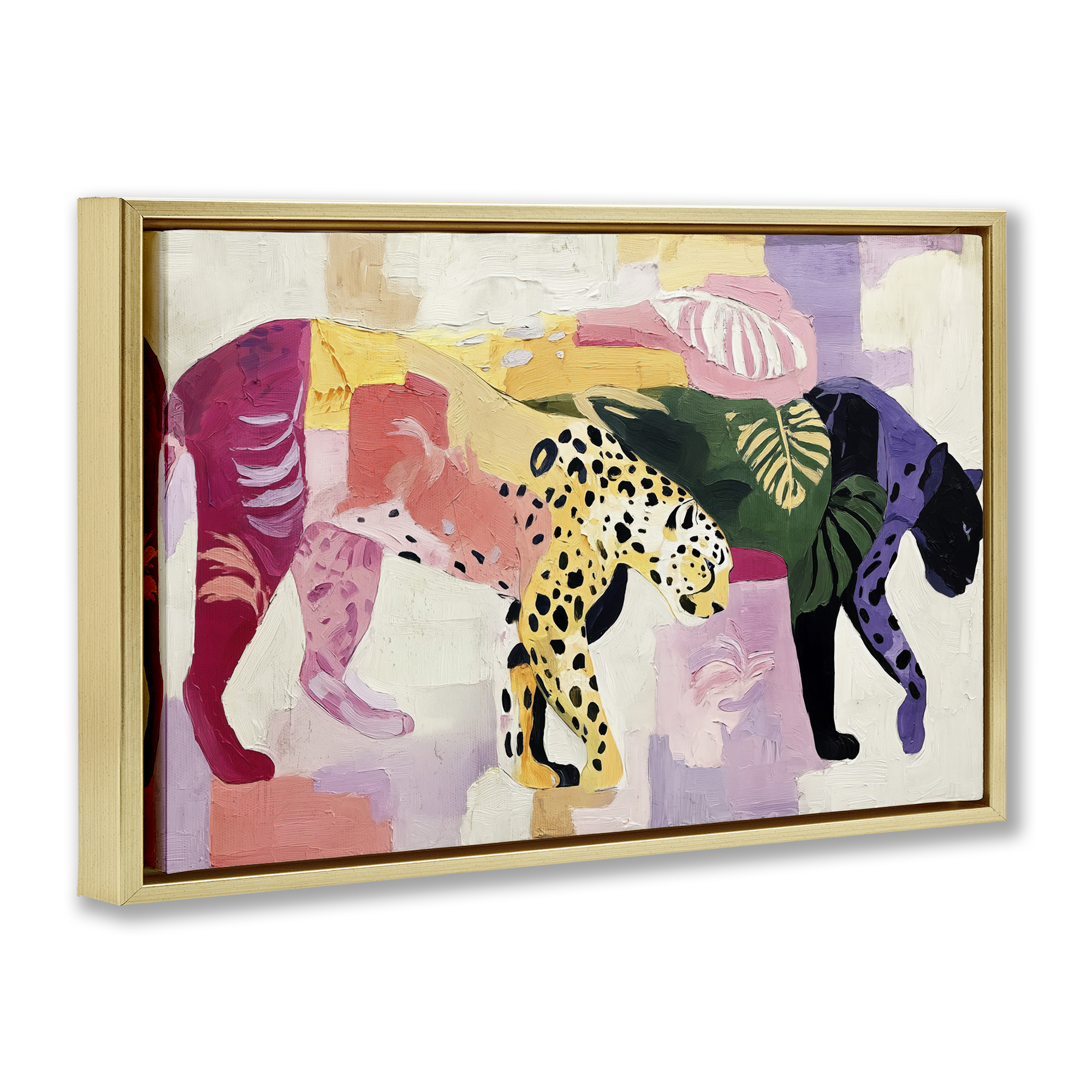 Candy Cats Tropical Wildlife Gold Framed Floater Canvas Wall Art, design by Annabelle Hall