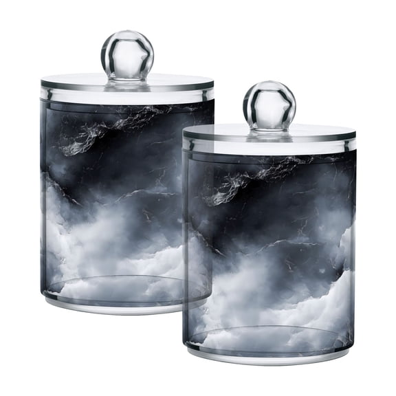 2 Pack Rolling Cloud Marble Qtip Holder Dispenser Clear Plastic Storage Apothecary Jars for Cotton Swabs Balls Pads Floss