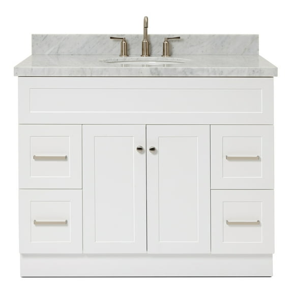 Ariel Hamlet 43 In. Oval Sink Vanity With Carrara White Countertop In White