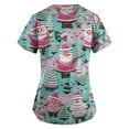thumbnail image 4 of Stichou Womens Christmas Scrubs Tops Plus Size Santa Print Short Sleeve Nurse Working Uniforms Happy V Neck Comfy Stretchy Scrub with Pockets Blue 5XL, 4 of 4