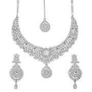 Sunsoul by Touchstone Hollywood Glamour pretty princess delight white Rhinestone bridal designer jewelry necklace set for women in silver tone
