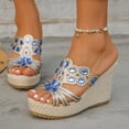 thumbnail image 2 of Bmisegm Ladies Summer Rhinestone Bright Leather Thick Bottom Large Size Slope Heel Sandals Slippers Womens Sandals Summer Blue 9, 2 of 9