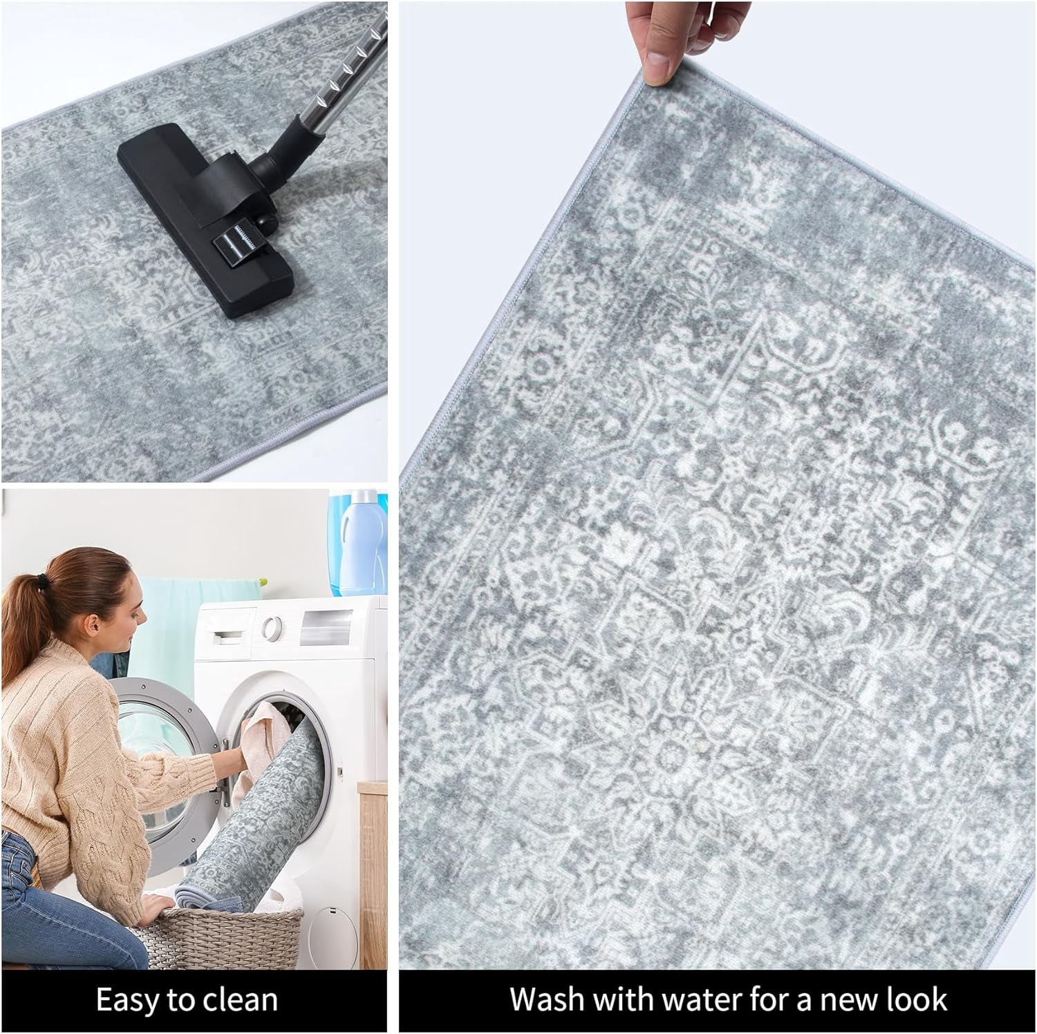Kitchen Rugs Sets of 3 Non Slip Washable Kitchen Mats for Floor 3 Piece Set Boho Kitchen Rug Sets Gray Runner Carpets Absorbent for Laundry Room Hallway Sink