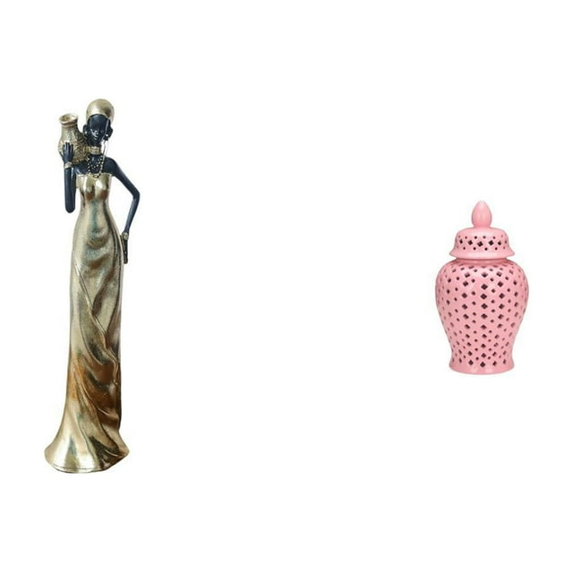Figura de mujer africana,Estatua artesanal de una dama tribal africana,hecha a mano,para cafetería.,Jarra de jengibre de cerámica,Jarrón de cerámica con jengibre y arreglo floral,Jarrón