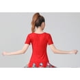 thumbnail image 2 of Women'S Latin Ballroom Dance Practice Competition Tops T Shirts Rhinestone Cut Out Top Short Sheer Illusion Sleeves, 2 of 4