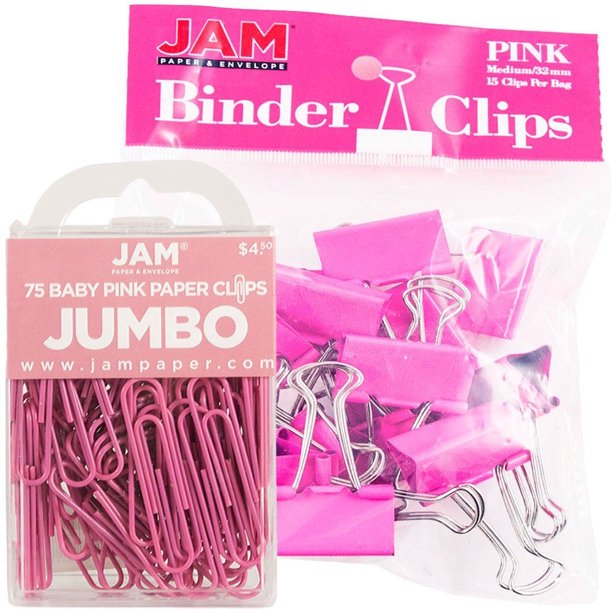 JAM Office Desk Supplies, Pink, 2/Pack, 1 Jumbo Paper Clips & 1 Medium Binder Clips Walmart