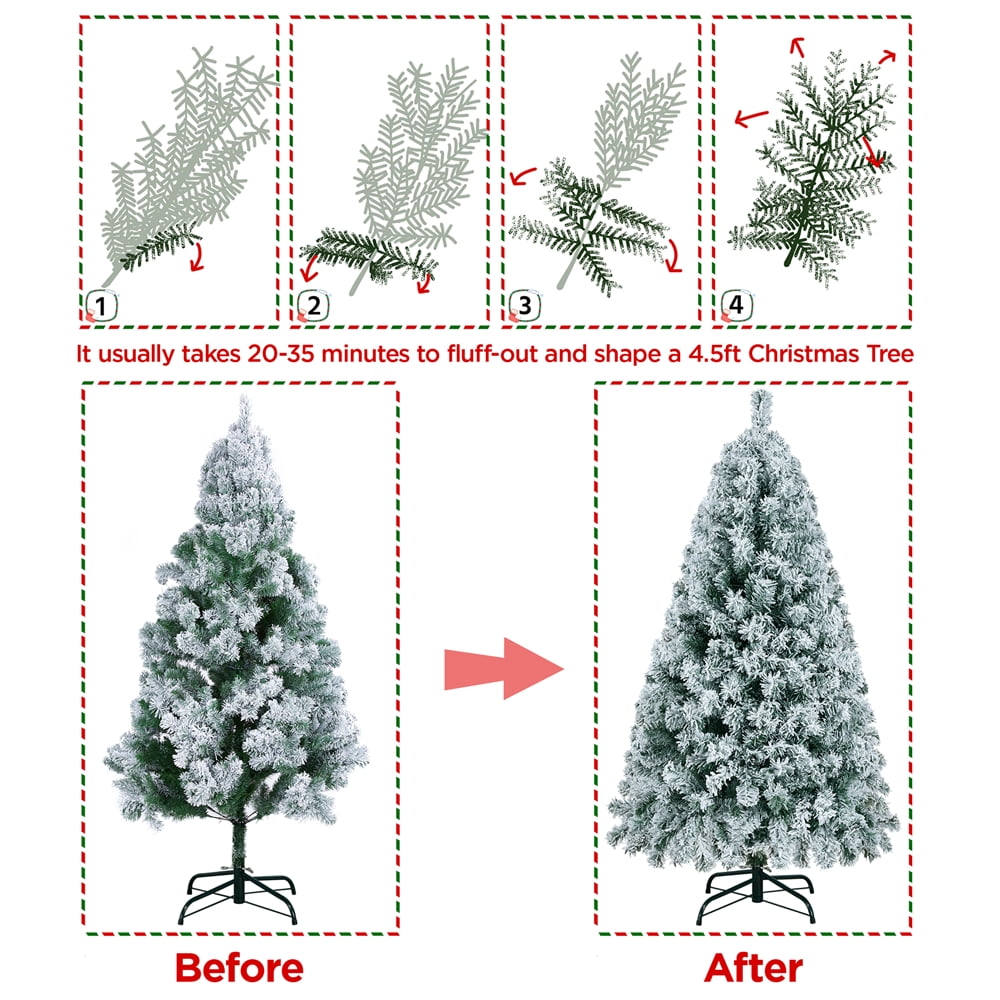 Alden Design 4.5 ft Pre-lit Flocked Christmas Tree with Warm Lights, Frosted White