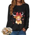 thumbnail image 5 of vigerkar Cow Valentine's Sweatshirt, Pink Heart Cow Sweater, Cute Crewneck Pullover for Women (Black, XL), 5 of 9