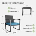 thumbnail image 6 of WWR Rocking Patio Bistro Sets 3 Piece - All-Weather - Conversation Furniture Set, Wicker Rattan Outdoor Front Porch Chair for Balcony, Porch, Garden, Backyard, Poolside,Blue, 6 of 8