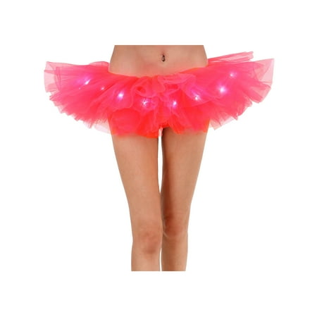 LED Tutu Women's LED Light Up Neon Tulle Glow Night 5K Run Tutu Skirt,Dark pink