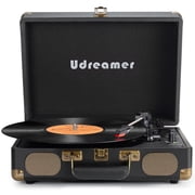 Udreamer Vinyl Record Player with Speakers,Turntables for vinyl records,Portable Suitcase Vinyl Player (tocadiscos de vinilo),Black