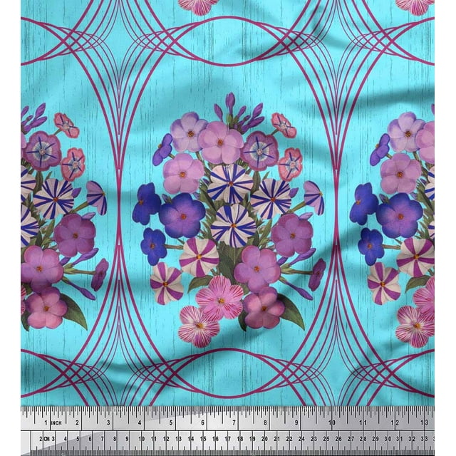 Soimoi Rayon Fabric Geometric & Flower Artistic Print Sewing Fabric Yard 42 Inch Wide