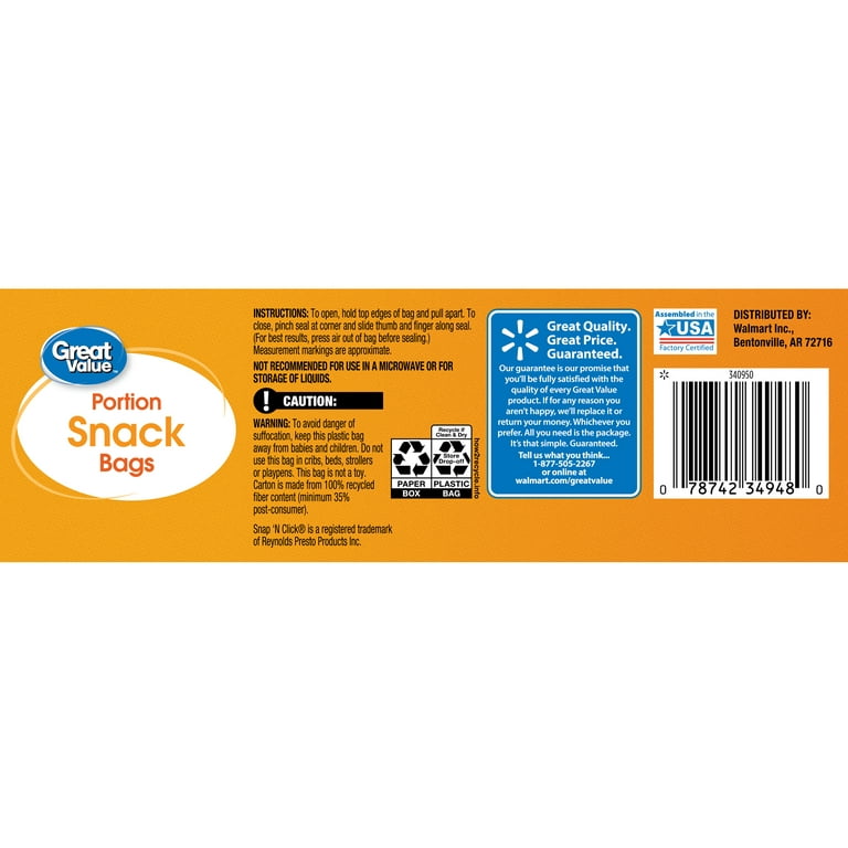 Presto Portion Pack Reclosable Snack Bags, 80 count