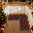 thumbnail image 4 of Red Green Diamond Plaid Kitchen Mat Set of 2, Non Slip Rubber Backing Absorbent Kitchen Rugs 17"x28" and 17"x48", Washable Low Profile Runner Rug for Kitchen Sink Laundry Room, Holiday Decor, 4 of 6