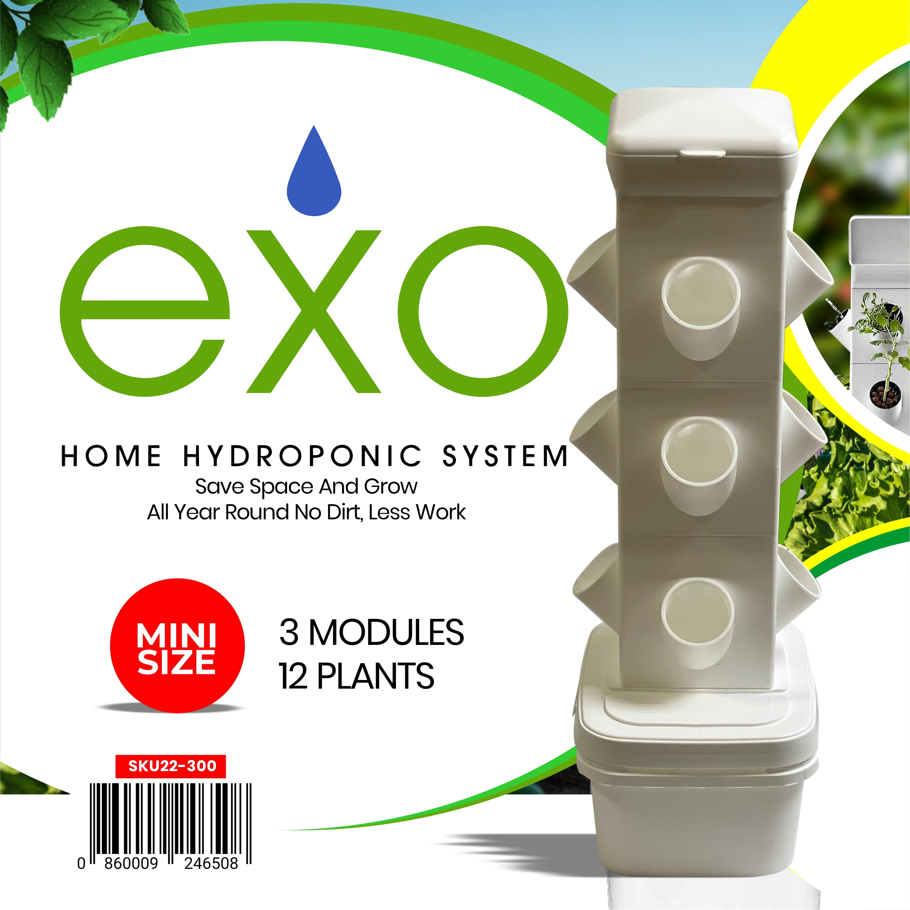 EXO Hydroponics Growing System Tier 3 Mini Tower - Advanced Indoor Gardening Kit for Healthy Plants - Automate Aeroponics Mini Indoor Outdoor Home Grow Herb