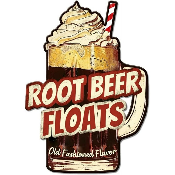Cartel de hojalata vintage de cerveza de raíz flotante, placa de helado retro, carteles decorativos de hojalata para pared de metal.