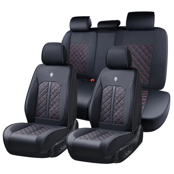 for SUBARU FORESTER 2021 Car Seat Cover, Waterproof PU Leather 5 Seats Full Set Non-slip Suitable for All Seasons, Red Edge Car Seat Covers, Protect Car Seats