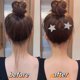 thumbnail image 4 of La parte posterior de la cabeza se fija con una horquilla invisible y una pinza elástica para el cabello con forma de estrella de colores., 4 of 5