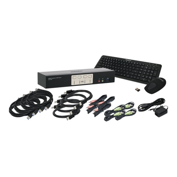 IOGEAR 4-Port DisplayPort1.2 KVMP with Wireless Keyboard and Mouse