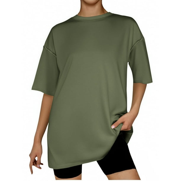 mfyjkho Tops Para Salir, Camiseta De Manga Corta Holgada Y Cómoda Con Cuello Redondo, Color Liso Y A La Moda Para Mujer Tops Para Hacer Ejercicio Xl