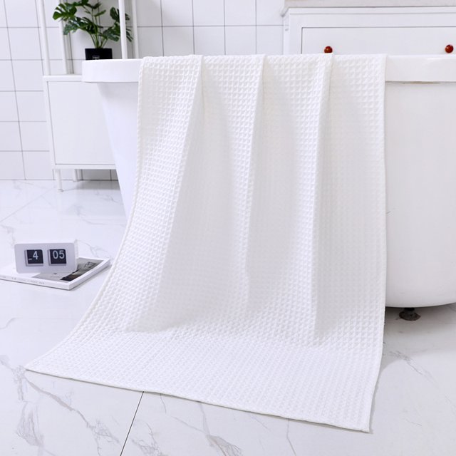 Xiao Hua toallas de algodón puro con textura de gofre, multiusos para baño, gimnasio, ducha, deportes y como toalla. Resiste diversas situaciones sin esfuerzo. 70 x 140 cm (Blanco)