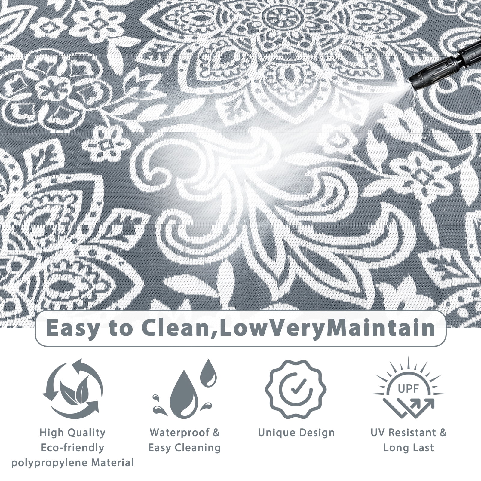 MJIAexp 9'x12' Gray Outdoor Rug Patio Rug Waterproof RV Outdoor Rug Camping Rugs Reversible Plastic Straw Rug Large Outdoor Mat for Camping, Balcony Apartment, Patio, Porch, Picnic, Beach